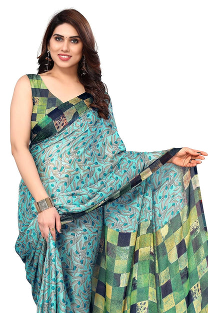 Women's Stylish Chiffon  Print Saree with Blouse Piece