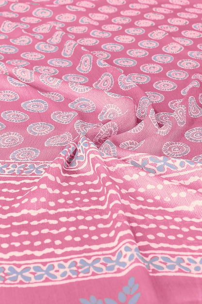 Women's Chiffon Block Printed Saree with Blouse Piece
