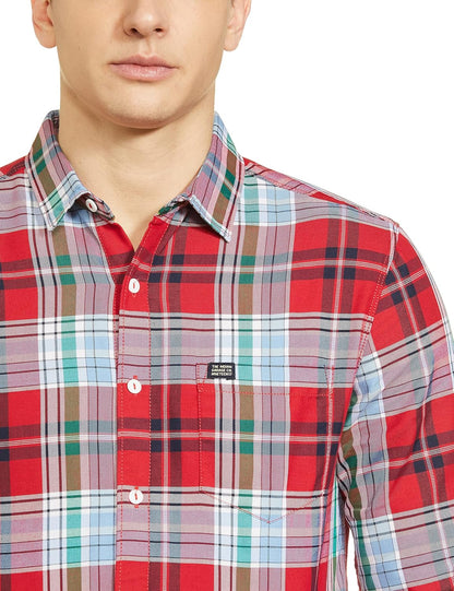 The Indian Garage Co Men's Cotton Slim Fit Checkered