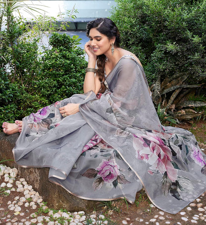 Printed Women's Organza Saree Design with Blouse Piece