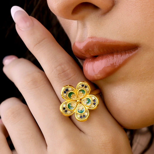 Golden Flower Crystal Ring (Adjustable Size)