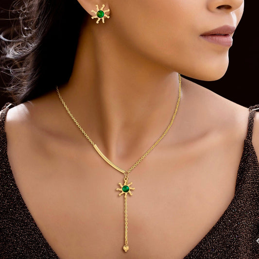 Golden Necklace Set With Earrings