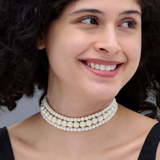 Triple Layer Pearl Choker Necklace Set