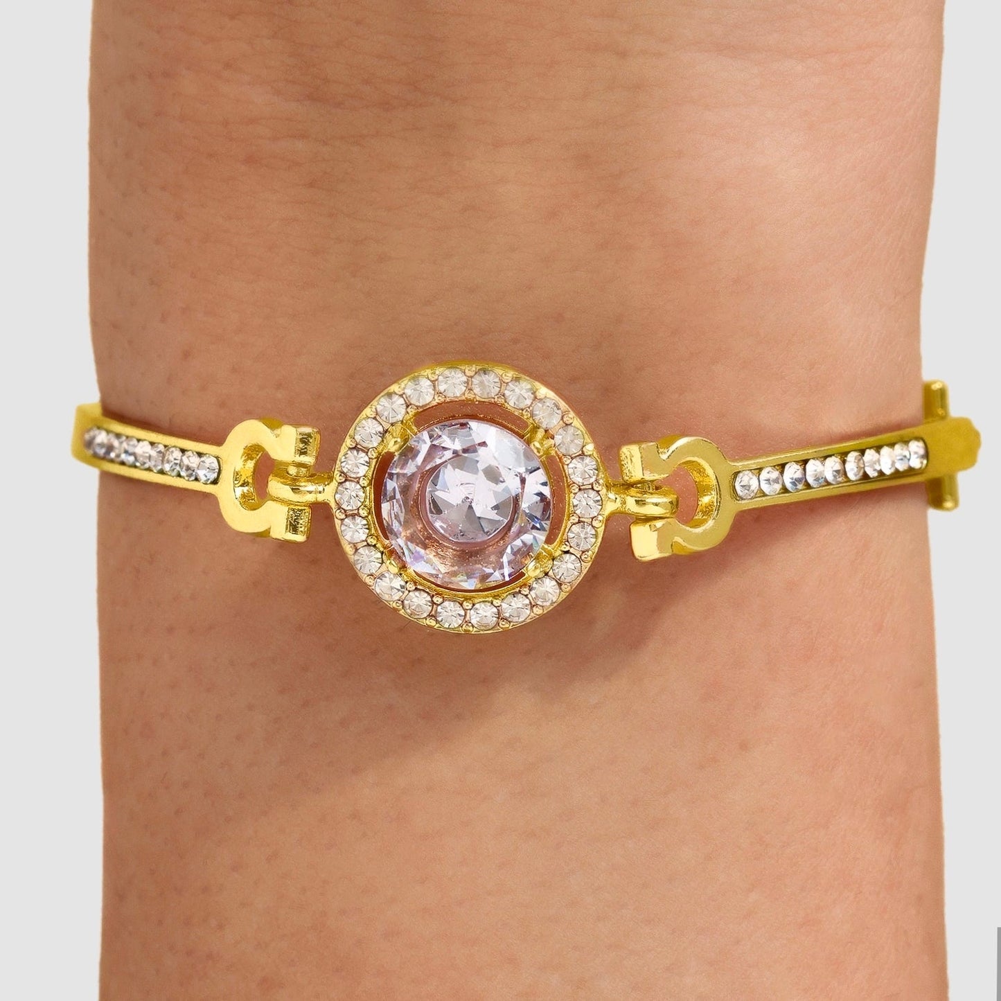 Solitaire Studded Bangle Bracelet (Adjustable Size)