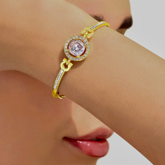 Solitaire Studded Bangle Bracelet (Adjustable Size)