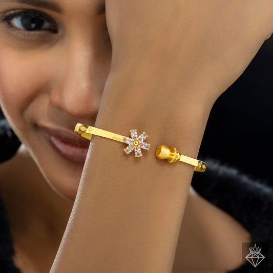 Crystal Flower Bangle Bracelet (Adjustable Size)