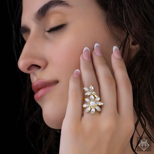 Crystal Flower Ring (Adjustable Size)