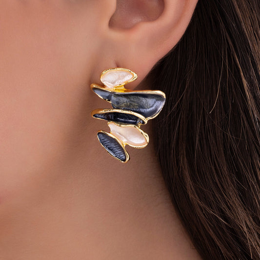 Abstract Shapes Blue & Ivory Enamel Earrings