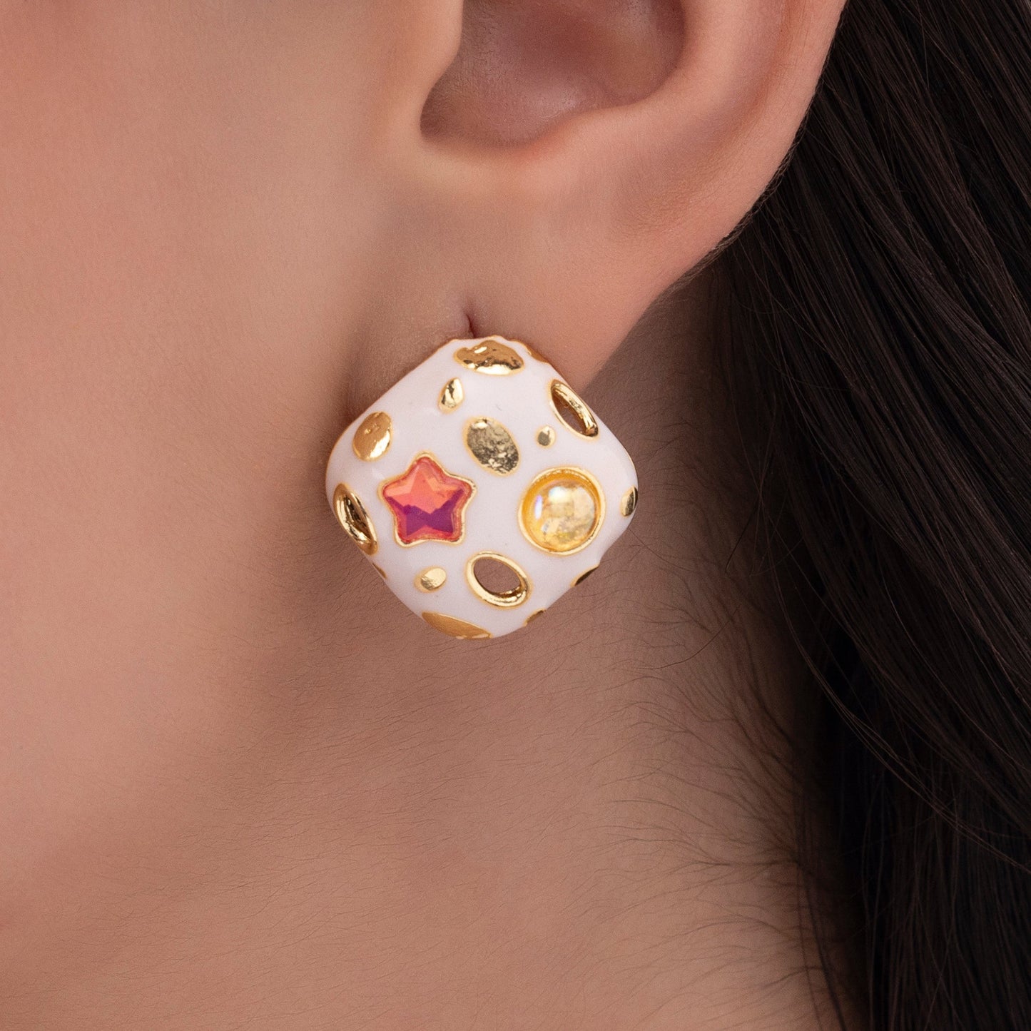 Ivory Enamel Square Crystal Tops