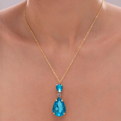 Aquamarine Drop Crystal Pendant Necklace