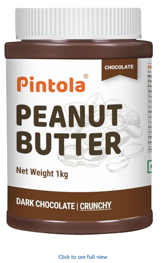 Pintola Peanut Butter Chocolate Flavour Crunchy 1kg - 18.6g Protein & 5.2g Dietary Fiber, Made with Premium Roasted Nuts & Cocoa, Gluten Free, Zero Cholesterol & Trans Fat, Vit E & B3, Dark Chocolate