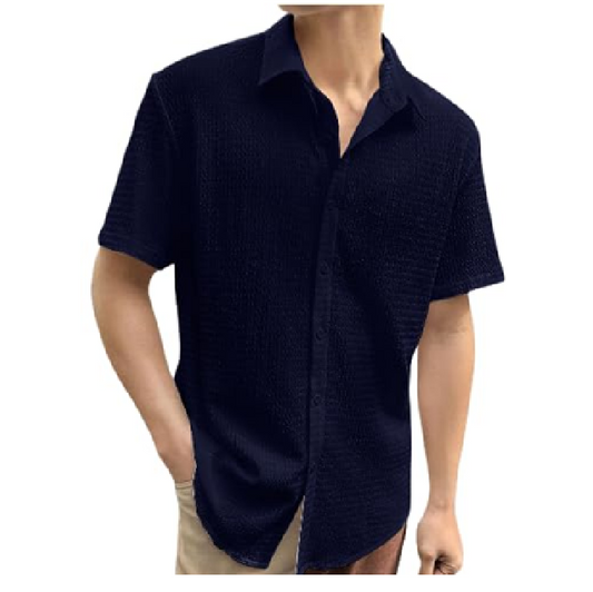 Pinkmint Popcorn Shirt for Men Soild Slim Fit Sleeve