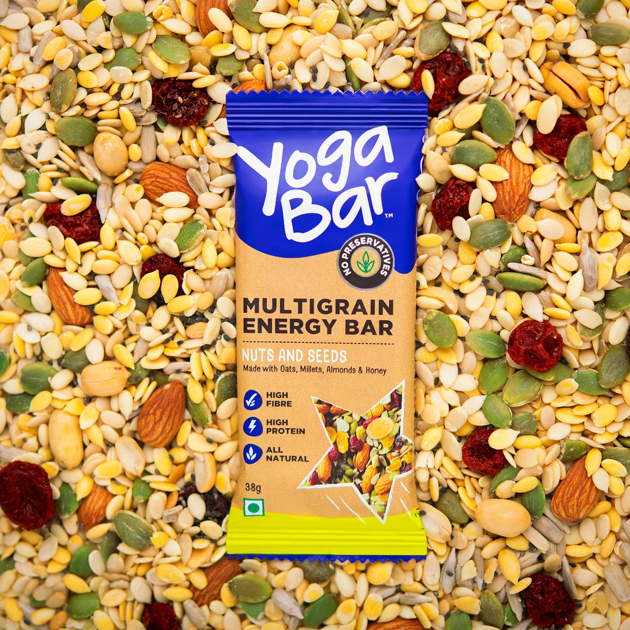 Yogabar Multigrain Energy Bars , Nuts and Seeds 35g - with Nuts,Oats,Millets, Gluten Free,Granola Bar