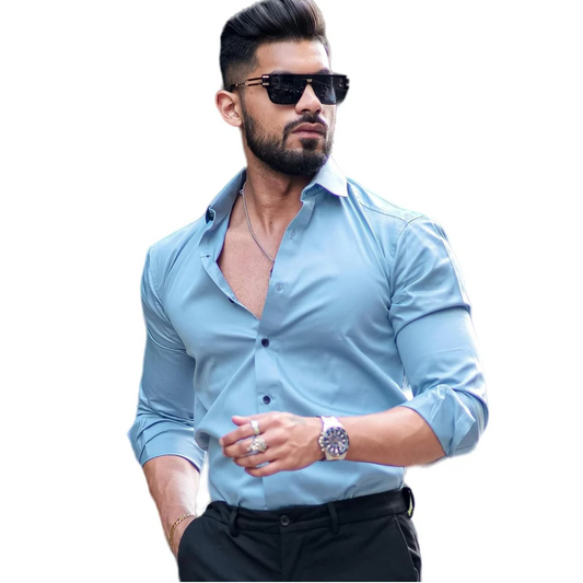 IndoPrimo Men's Casual Solid Satin Shirt for Men