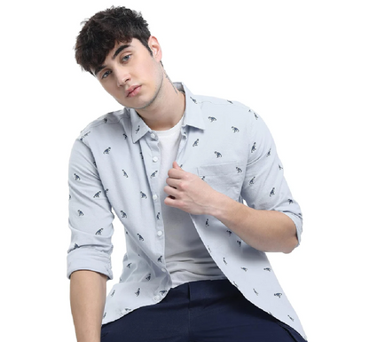 KETCH Men's Cotton Slim Fit Printed Full Sleeve Shirt