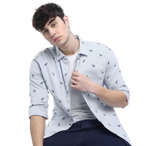 KETCH Men's Cotton Slim Fit Printed Full Sleeve Shirt