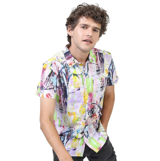 KETCH Men Cotton Slim Fit Printed Half Sleeve Shirt